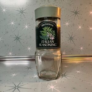 Vintage McCormick Italian Seasoning Jar Green Label Glass Spice Bottle Retro 80s